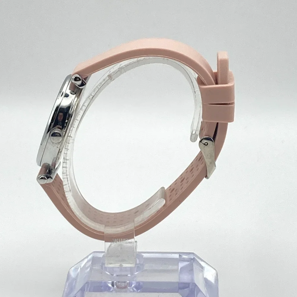 Anne Klein Women's Watch 34mm Silver Tone Beige Dial Silicone Band New Battery